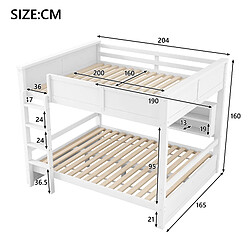 allomn Lit superposé 160x200 cm - 6 niches rangement LED - pin MDF blanc pas cher