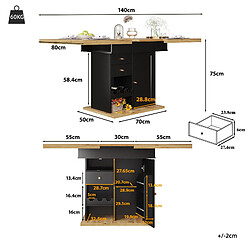 DZMDIP Table à manger extensible 110-140 cm avec tiroir et range-bouteilles 4-6 personnes - Noir pas cher