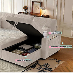 Avis modfu Canapé d'angle convertible 4 places avec rangement, en velours côtelé, beige