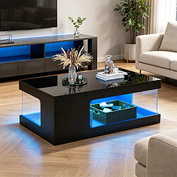 Avis MIVRAY Table basse 100x50x35 cm rangement ouvert LED panneau de particules noir