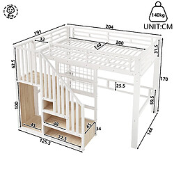 Acheter Onever Lit superposé métal 140x200 cm - marches rangement grille projecteur LED - Blanc
