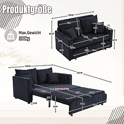 Avis modfu Canapé droit convertible 2 places avec poche latérale, en chenille, noir