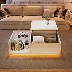 Acheter MIVRAY Table basse 100x50x33 cm relevable, LED, panneaux de particules blanc
