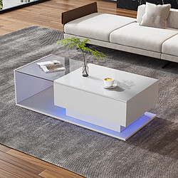 Acheter MIVRAY Table basse 100x50x32 cm tiroir intégré LED panneaux de particules blanc