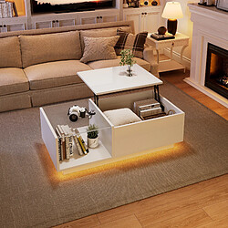 Avis MIVRAY Table basse 100x50x33 cm relevable, LED, panneaux de particules blanc