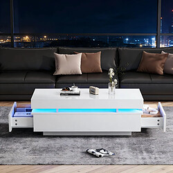Acheter MIVRAY Table basse 100x50x35 cm 2 tiroirs LED panneau de particules blanc