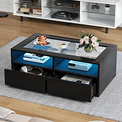 Avis MIVRAY Table basse 100x50x35 cm LED, 2 tiroirs verre et panneaux de particules noir
