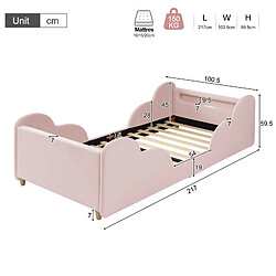 Onever Lit enfant rembourré 90x200 cm - barrière sécurité pieds bois - velours rose pas cher