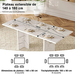 Acheter DZMDIP Table à manger extensible effet marbre blanc 140-180 cm 6-8 personnes modernes