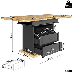 DZMDIP Table à manger extensible noire 110-140 cm avec rangement caché 4-6 personnes pas cher