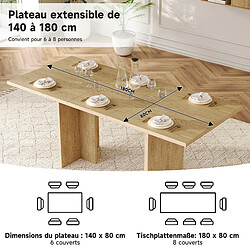 Acheter DZMDIP Table à manger extensible effet chêne 140-180 cm plateau épais 30 mm 6-8 personnes