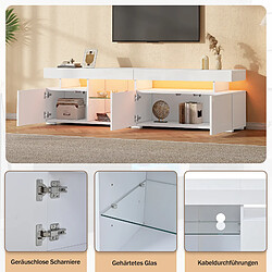 Avis Onever Meuble TV LED 180x35x45 cm - 3 portes niche étagère verre - blanc brillant