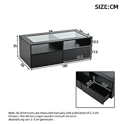 MIVRAY Table basse 100x50x35 cm LED, 2 tiroirs verre et panneaux de particules noir pas cher
