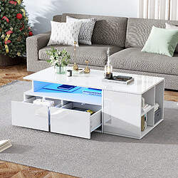 Acheter MIVRAY Table basse 100x50x35 cm LED et rangements panneau de particules blanc