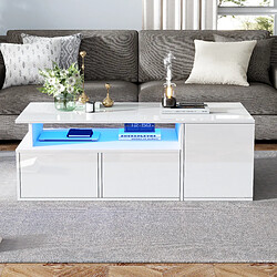 Avis MIVRAY Table basse 100x50x35 cm LED et rangements panneau de particules blanc