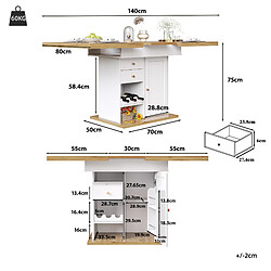 DZMDIP Table à manger extensible 110-140 cm avec tiroir et range-bouteilles 4-6 personnes - Blanc pas cher