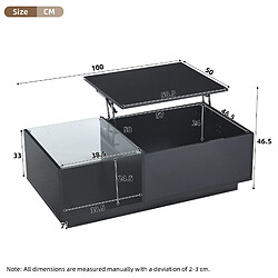 MIVRAY Table basse 100x50x33 cm plateau relevable LED panneau de particules noir pas cher