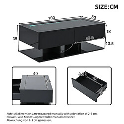 MIVRAY Table Basse 100x50x35 Cm Avec LED, Plateau En Verre Et 2 Tiroirs, Panneaux Particules, Noir pas cher