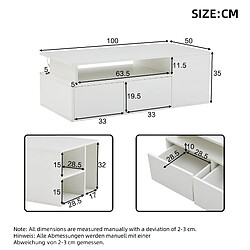 MIVRAY Table basse 100x50x35 cm LED et rangements panneau de particules blanc pas cher
