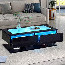 Acheter MIVRAY Table Basse 100x50x35 Cm Avec LED, Plateau En Verre Et 2 Tiroirs, Panneaux Particules, Noir