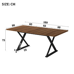 DZMDIP Table à manger 180 cm bois noyer noir pieds métal en X 6-8 personnes moderne pas cher