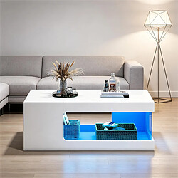 Acheter MIVRAY Table basse 100x50x35 cm LED rangement panneaux de particules blanc