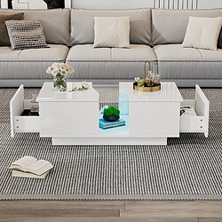 Avis MIVRAY Table basse 100x50x35 cm LED avec 2 tiroirs MDF et acrylique blanc