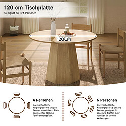 Acheter DZMDIP Table à manger ronde 120 cm bois chêne style scandinave 4-6 personnes minimaliste