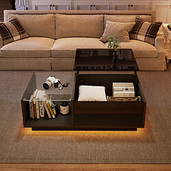 Acheter MIVRAY Table basse 100x50x33 cm plateau relevable LED panneau de particules noir