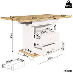 DZMDIP Table à manger extensible blanc 110-140 cm avec rangement caché 4-6 personnes pas cher