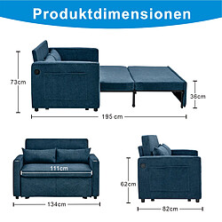 Avis modfu Canapé convertible 2 places, avec ports USB, en tissu, bleu marine