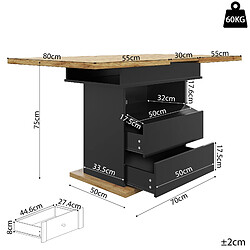 DZMDIP Table à manger extensible 110-140 cm avec 3 étagères et rangement pour 4 à 6 personnes-noir pas cher