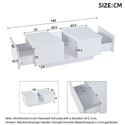 MIVRAY Table basse 100x50x35 cm LED avec 2 tiroirs MDF et acrylique blanc pas cher