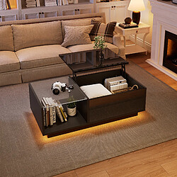 Avis MIVRAY Table basse 100x50x33 cm plateau relevable LED panneau de particules noir