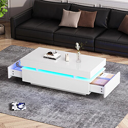 Avis MIVRAY Table basse 100x50x35 cm 2 tiroirs LED panneau de particules blanc