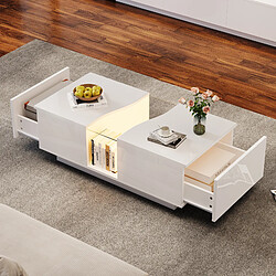 Acheter MIVRAY Table basse 100x50x35 cm LED avec 2 tiroirs MDF et acrylique blanc