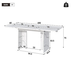 DZMDIP Table à manger extensible effet marbre blanc 140-180 cm 6-8 personnes modernes pas cher