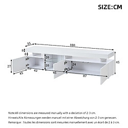 Onever Meuble TV LED 180x35x45 cm - 3 portes niche étagère verre - blanc brillant pas cher