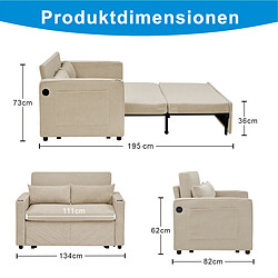 Avis modfu Canapé convertible 2 places avec ports USB, en tissu, beige