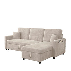 Acheter modfu Canapé d'angle convertible 4 places avec rangement, en velours côtelé, beige