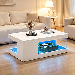 Avis MIVRAY Table basse 100x50x35 cm LED rangement panneaux de particules blanc
