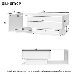 MIVRAY Table basse 100x50x32 cm tiroir intégré LED panneaux de particules blanc pas cher