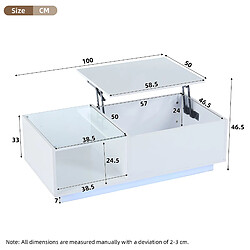 MIVRAY Table basse 100x50x33 cm relevable, LED, panneaux de particules blanc pas cher