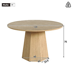 DZMDIP Table à manger ronde 120 cm bois chêne style scandinave 4-6 personnes minimaliste pas cher