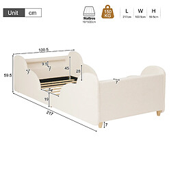 Onever Lit enfant rembourré 90x200 cm - barrière sécurité pieds bois - velours blanc pas cher