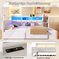Avis Onever Lit banquette 140 x 190 cm avec 2 tiroirs, banc coffre, USB/Type-C et LED - velours beige
