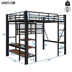 Acheter Onever Lit mezzanine 140 x 200 cm avec rangements, LED, filet suspendu et barre penderie - noir