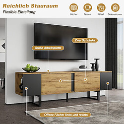 Avis Onever Meuble TV 180 x 40 x 55 cm avec 2 portes et niches latérales - bois et noir