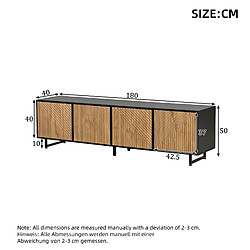 Onever Meuble TV 180 x 40 x 50 cm à 4 portes rainurées pour écran jusqu’à 80 pouces - noir et bois pas cher