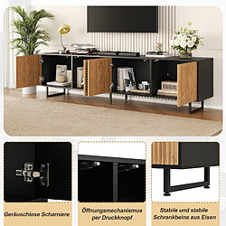 Avis Onever Meuble TV 180 x 40 x 50 cm à 4 portes rainurées pour écran jusqu’à 80 pouces - noir et bois